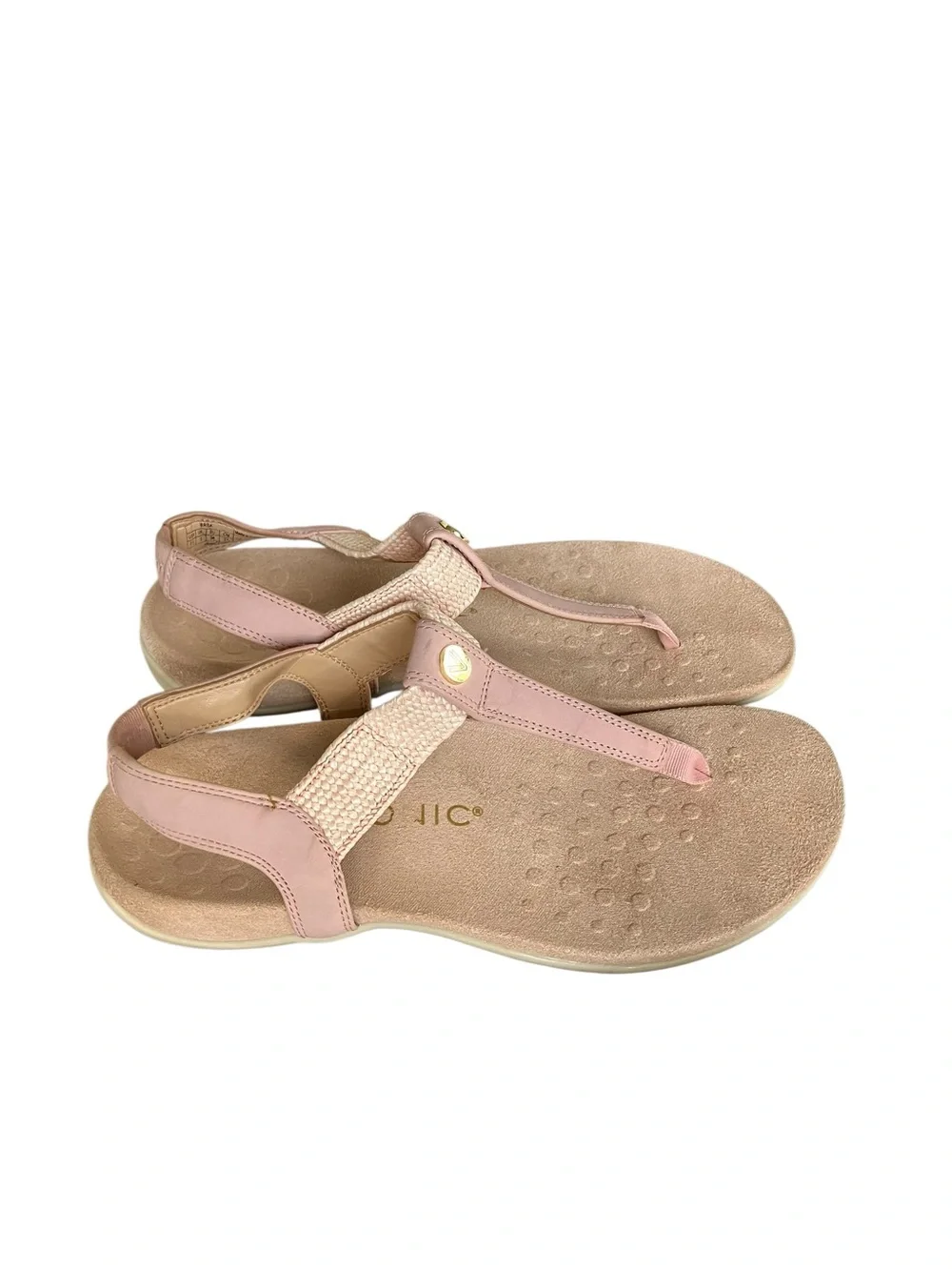 Vionic Brea Pink Leather Woven T-Strap Slingback Sandals Women 7.5 Arch Support